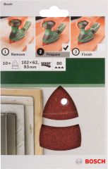 Bosch - Multi Zımpara Kağıdı 10'lu, 102 x 62/93 mm 80 Kum 11 Delik